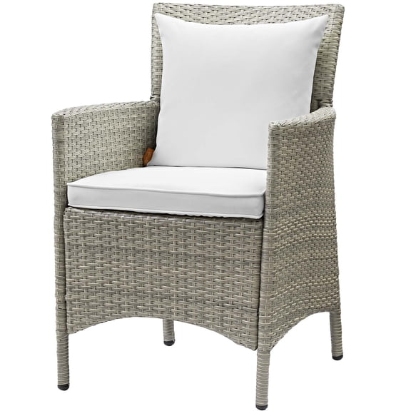 Modern Contemporary Urban Design Outdoor Patio Balcony Garden Furniture Side Dining Chair Armchair, Rattan Wicker, White Light Gray