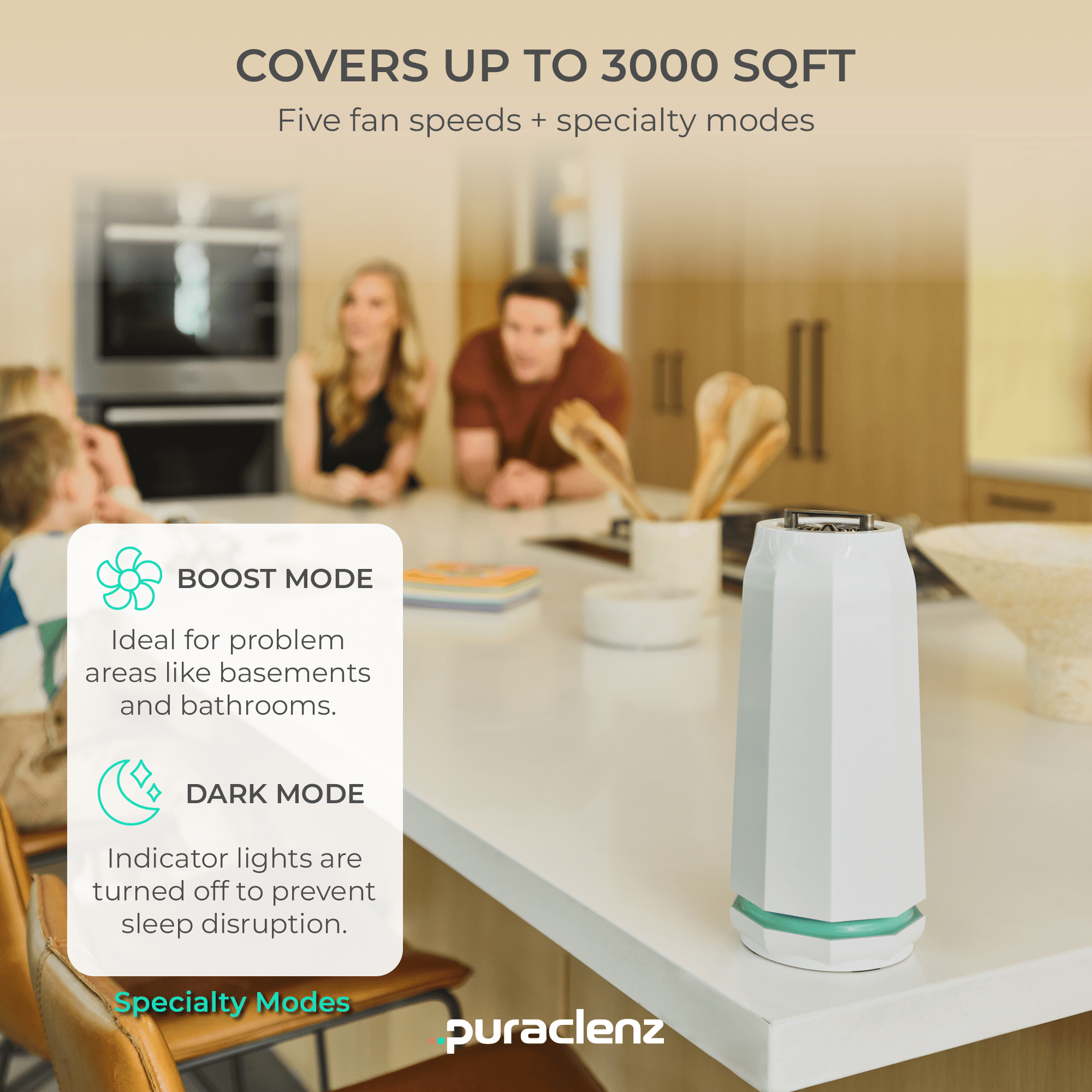 Puraclenz Photon P3000X Air Purifier for Home, Air & Surface Purification, Up to 3000 sqft, Removes 99% Pollutants, Mold, Odors, Viruses & More