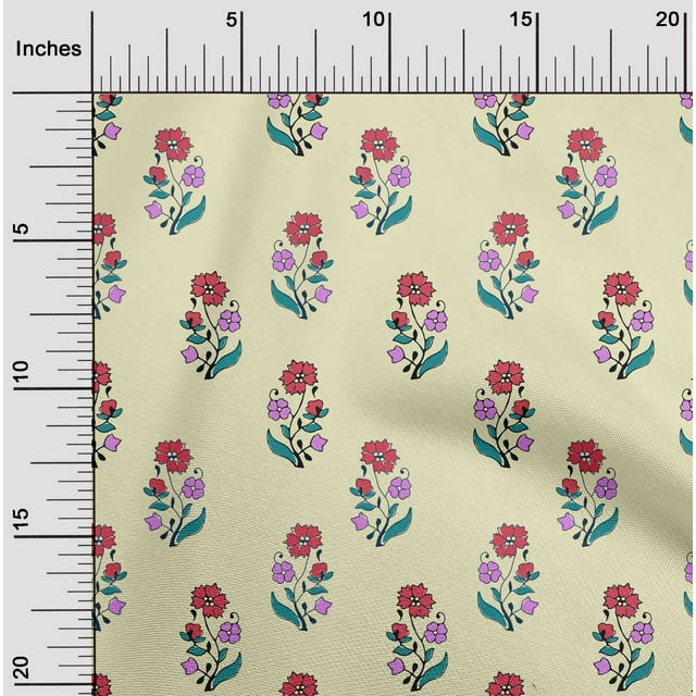 oneOone Viscose Chiffon Fabric Leaves & Floral Block Printed Fabric 1 Yard 42 Inch Wide