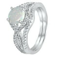 thumbnail image 3 of His Her Wedding Rings Sterling Silver Opal CZ Engagement TRIO Set Him Her 5/12, 3 of 6
