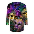 thumbnail image 5 of Cavosen Mardi Gras Womens Shirts Three Quarter Sleeve Holiday Carnival Crewneck Blouse Mask Graphic Print Tops Festival Trendy Shirts Casual Athletic T-Shirts Party Shrove Tuesday L, 5 of 5