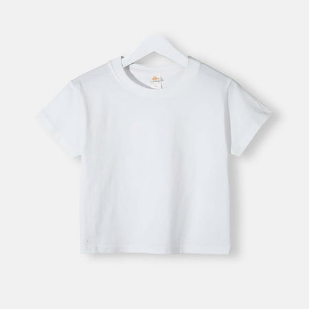 

HAOTAGS Toddler Boys Girl Solid Color T-shirt Casual Short Sleeve Cotton Top for All Season White Size 3-4 Years