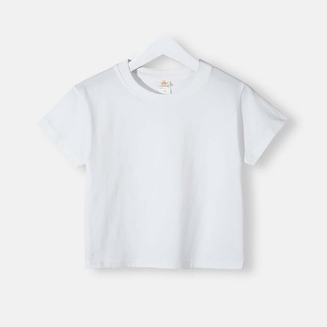 VKOYWKM T-Shirt à Manches Courtes pour Garçons et Filles, Col Rond, Coupe Ample, Basique, Été, Blanc, 6-7 Ans