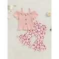 thumbnail image 2 of Bagilaanoe 2pcs Toddler Baby Girl Pants Set Short Sleeve T-shirt Tops + Flower Flare Trousers 12M 18M 24M 3T 4T 5T Kids Summer Casual Clothes, 2 of 8