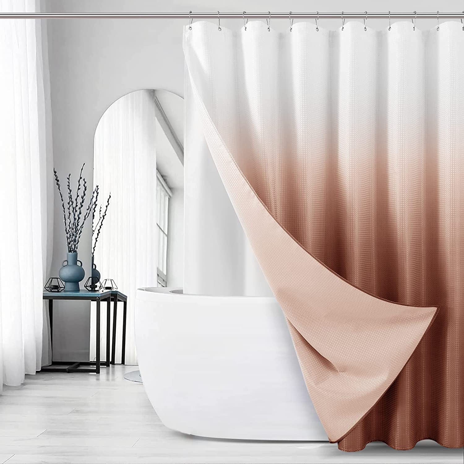 Rusty Red Ombre Shower Curtain with Snapin Liner Shower Curtain Set