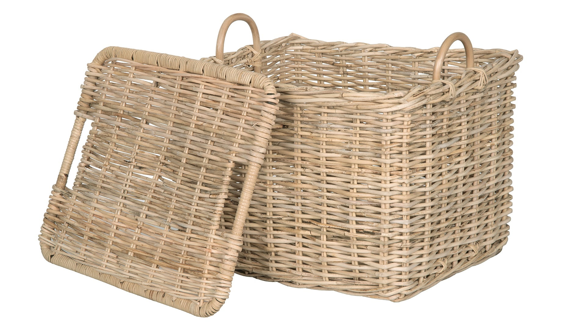 Kouboo Rattan Core Rectangular Storage Basket With Lid, Household Organizer Storage Box For Living Room, Dining Room, Natural, Large