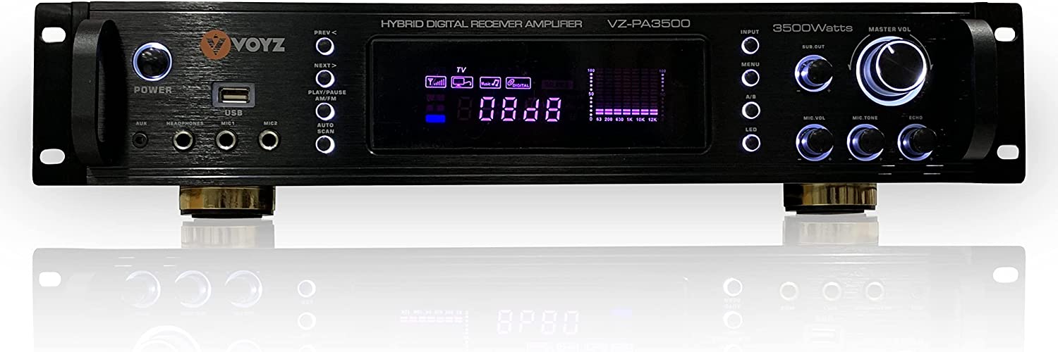 VOYZ Wireless Bluetooth Digital Home Stereo Amplifier Hybrid Multi-Channel  3500 Watt Power Amplifier Home Audio Receiver System w/AM/FM Radio, MP3/USB, AUX,RCA Karaoke Mic and Remote Control Included