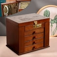 thumbnail image 2 of DENEST Wooden Jewelry Box with Combo Lock and Mirror(5 Layers, Dark Brown), 2 of 8