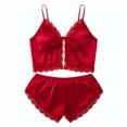 thumbnail image 6 of Outfits for Women Belted Lace Deep V Neck Solid Print Sleeveless Cami And Shorts 2 Piece At Home Wear Women's Clothing Sets Red L, 6 of 6