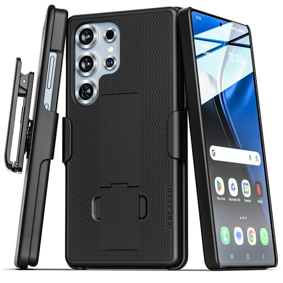 Encased DuraClip Designed for Samsung Galaxy S25 Ultra Belt Clip Case with Holster and Kickstand (Black)