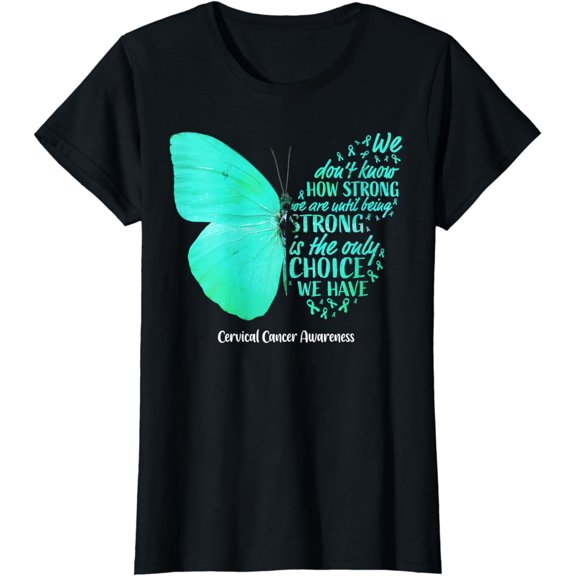 Womens Cervical Cancer Awareness Butterfly Teal Ribbon T-Shirt