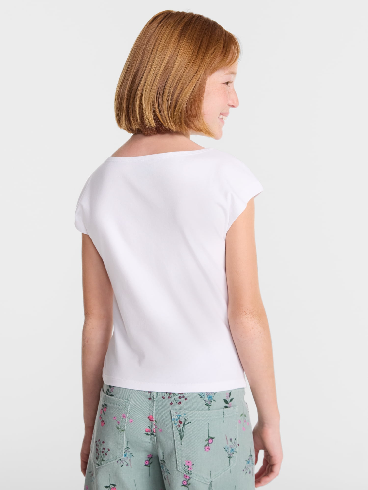 Wonder Nation Girls Boat Neck Top with Short Sleeves, Sizes 4-18 & Plus