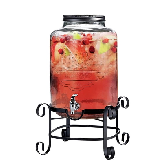 Style Setter Beverage Dispenser Cold Drink Dispenser w/ 3-Gallon Capacity Glass Jug, Metal Stand & Leak-Proof Acrylic Spigot Great for Parties, Weddi