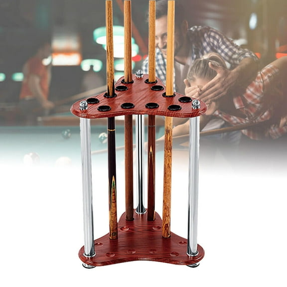 Wood Pool Cue Rack 12-Billiard Sticks Holder Floor Stand Ball Table Accessories