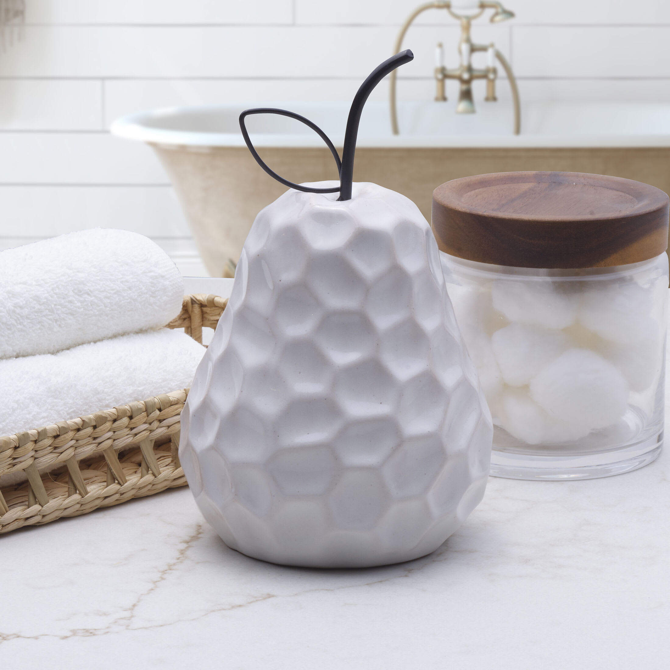 Elements 7.8 inch Textured Ceramic Pear Figurine, White
