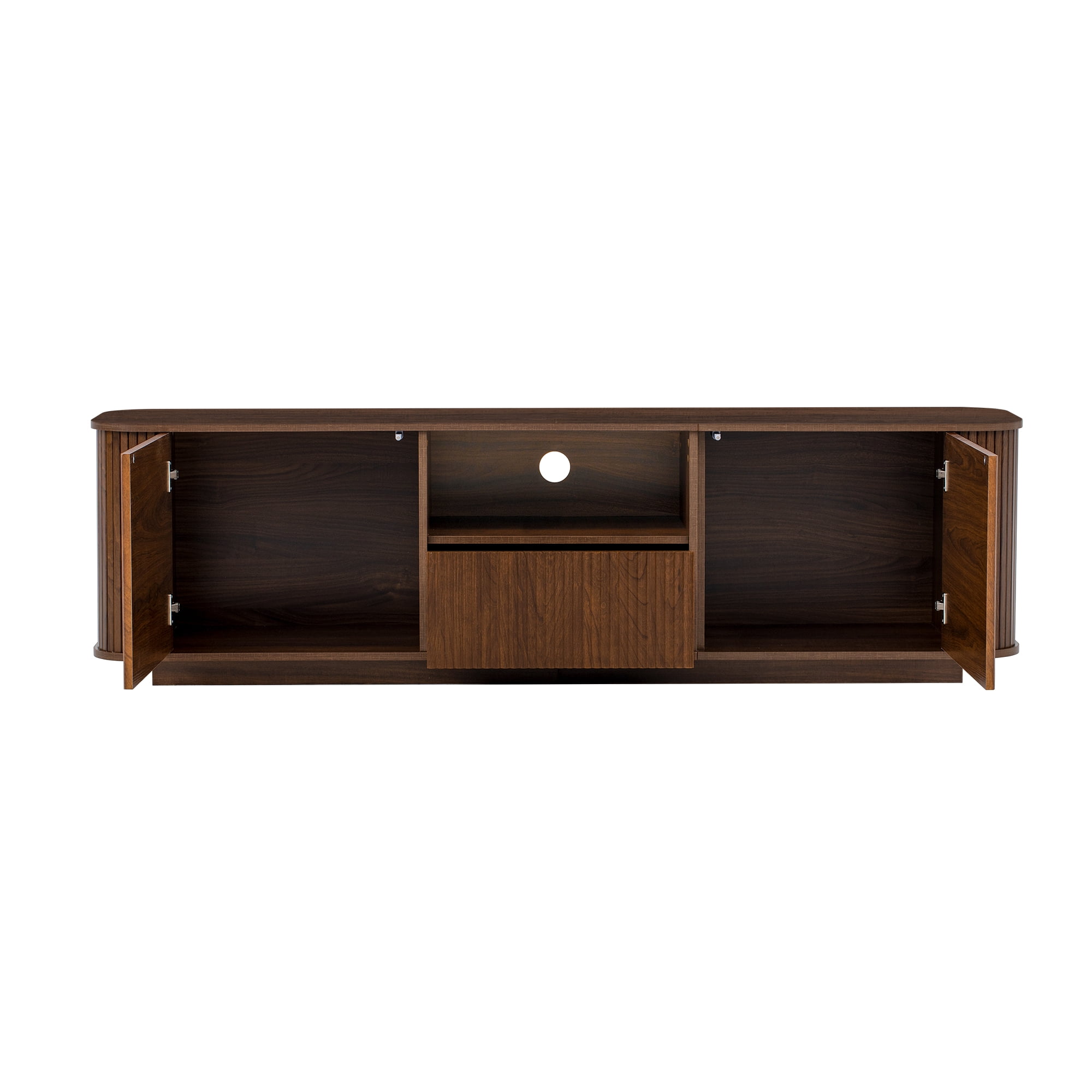 Homy Casa 70.9" TV Stand, Fluted Media Console with Storage and Cable Hole, Brown