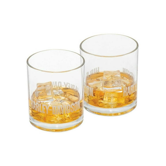 Harley-Davidson Premier Rocks Glass Set - 10 oz. - Faux Etched H-D Logo, Harley Davidson