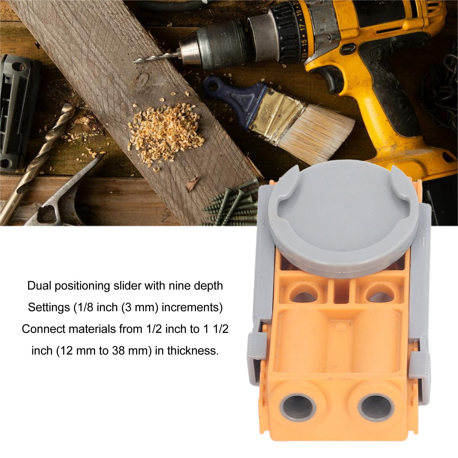 BIMZUC Woodworking Inclined Hole Locator 15° Adjustable DIY Pocket Hole Jig Kit for 1/2in to 1 1/2in (12.7mm to 38.1mm) Thick Materials Hardware Tool