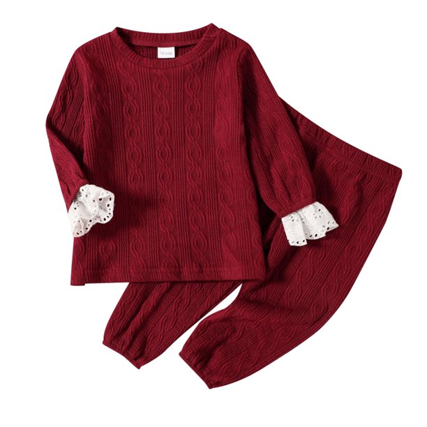 Gibobby Conjunto para bebé y Niños bebé niñas Patchwork blusa de manga larga con volantes Tops pantalones sólidos ropa de dormir conjunto de pijamas 2 uds ropa(Rojo,3-4 Años)