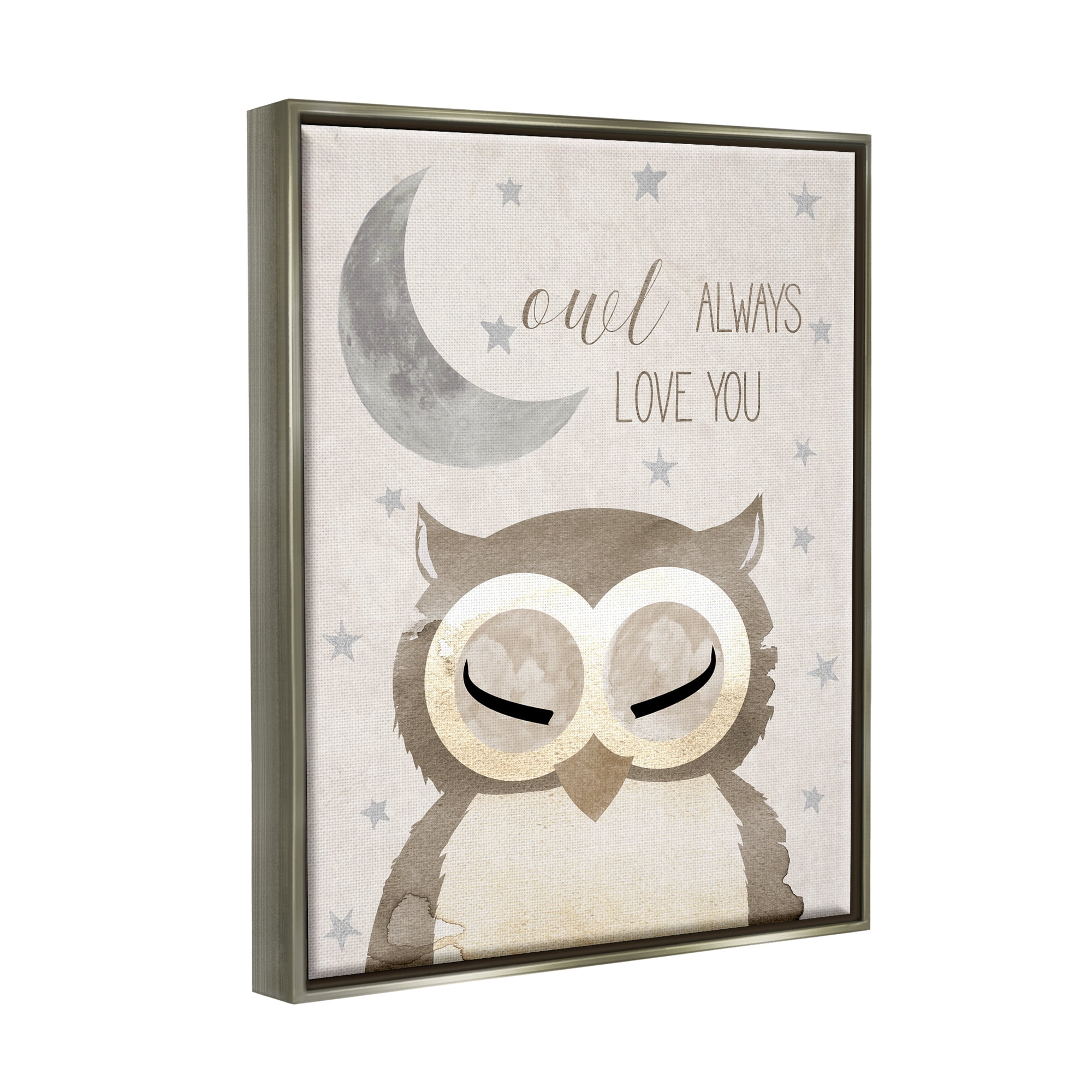 Stupell Industries Owl Always Love You Pun Landscape Painting Gray Floater Framed Canvas Art Print Wall Art, 17 x 21
