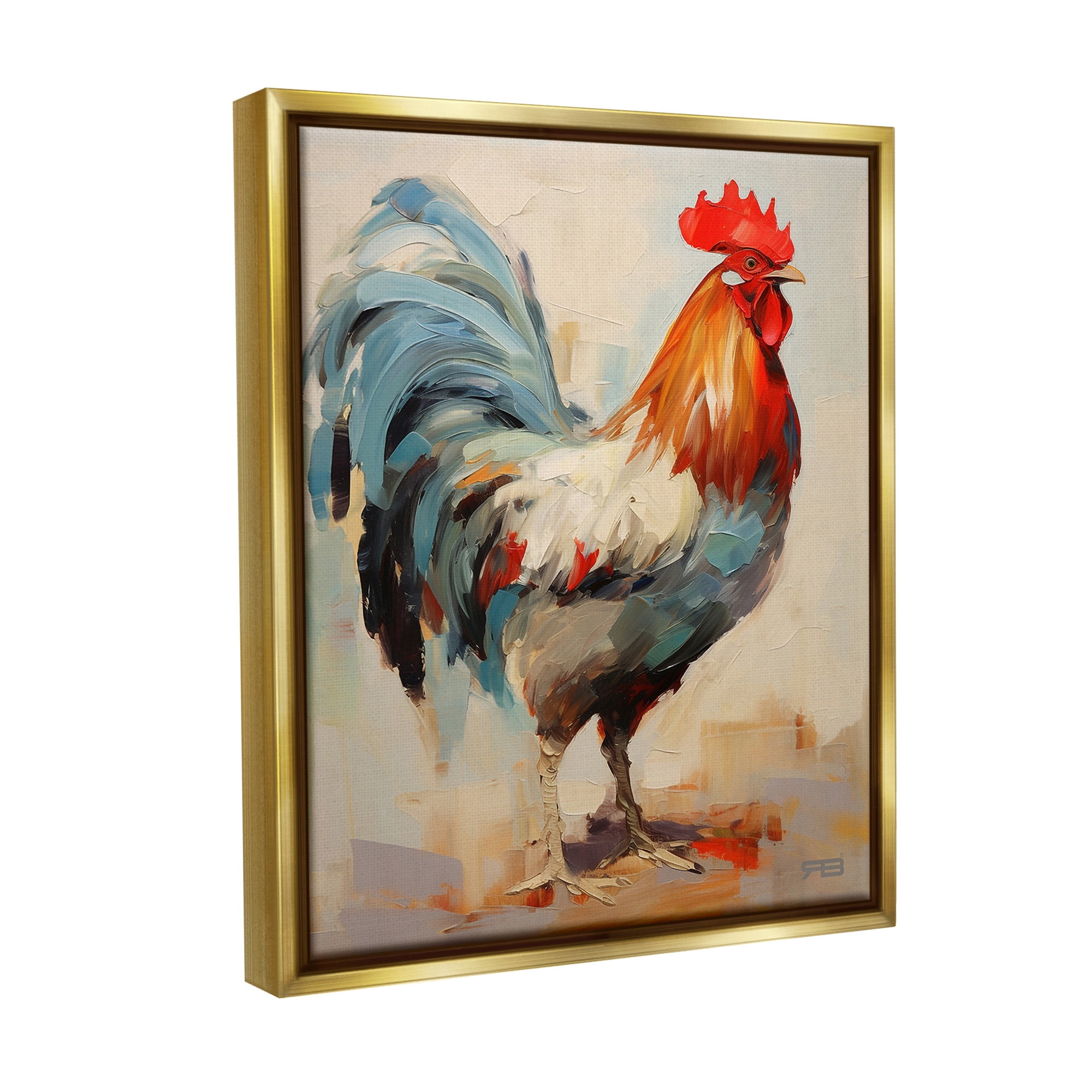 Stupell Industries Abstract Farmhouse Hen Animals & Insects Painting Gold Floater Framed Canvas Art Print Wall Art, 25 x 31