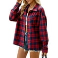thumbnail image 2 of Womens Button Down Flannel Shirts Long Sleeve Plaid Shackets Business Casual Blouse Top Red M, 2 of 9