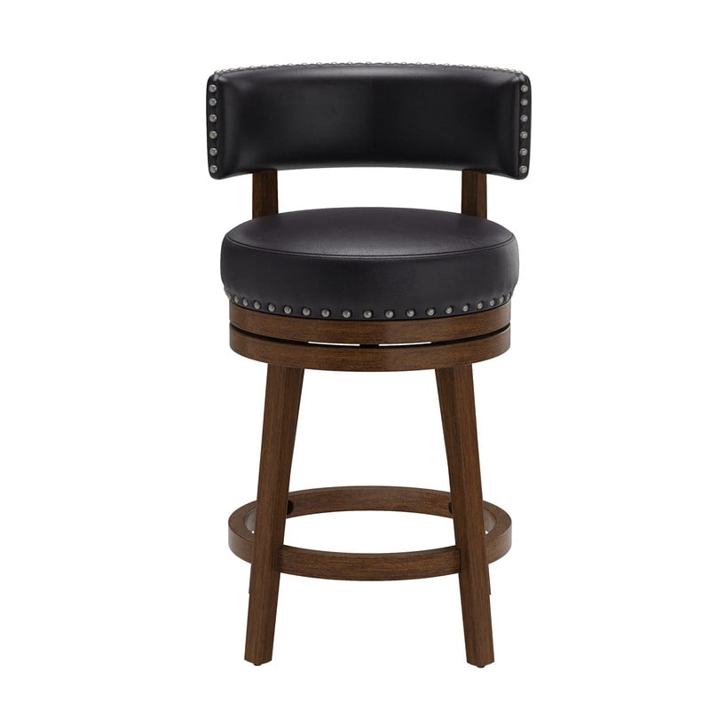 COLAMY Swivel Bar Stools Set of 4, 25 Inch Counter Height Stools, Modern Upholstered Wood Bar Chairs with Back for Kitchen Island Dining Room Bar, Fits 34-40" Height, Dark Brown
