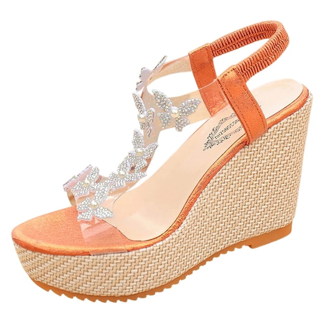 Long Skirts for Women Plus Size Fashionable Rhinestone Summer Sandals with Sponge Cake Thick Sole Versatile Wedge and Beach