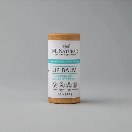 J&L Naturals Lip Balm - Peppermint & Eucalyptus - Vegan, Sustainable, Natural, Cruelty Free - 0.3oz (Single)