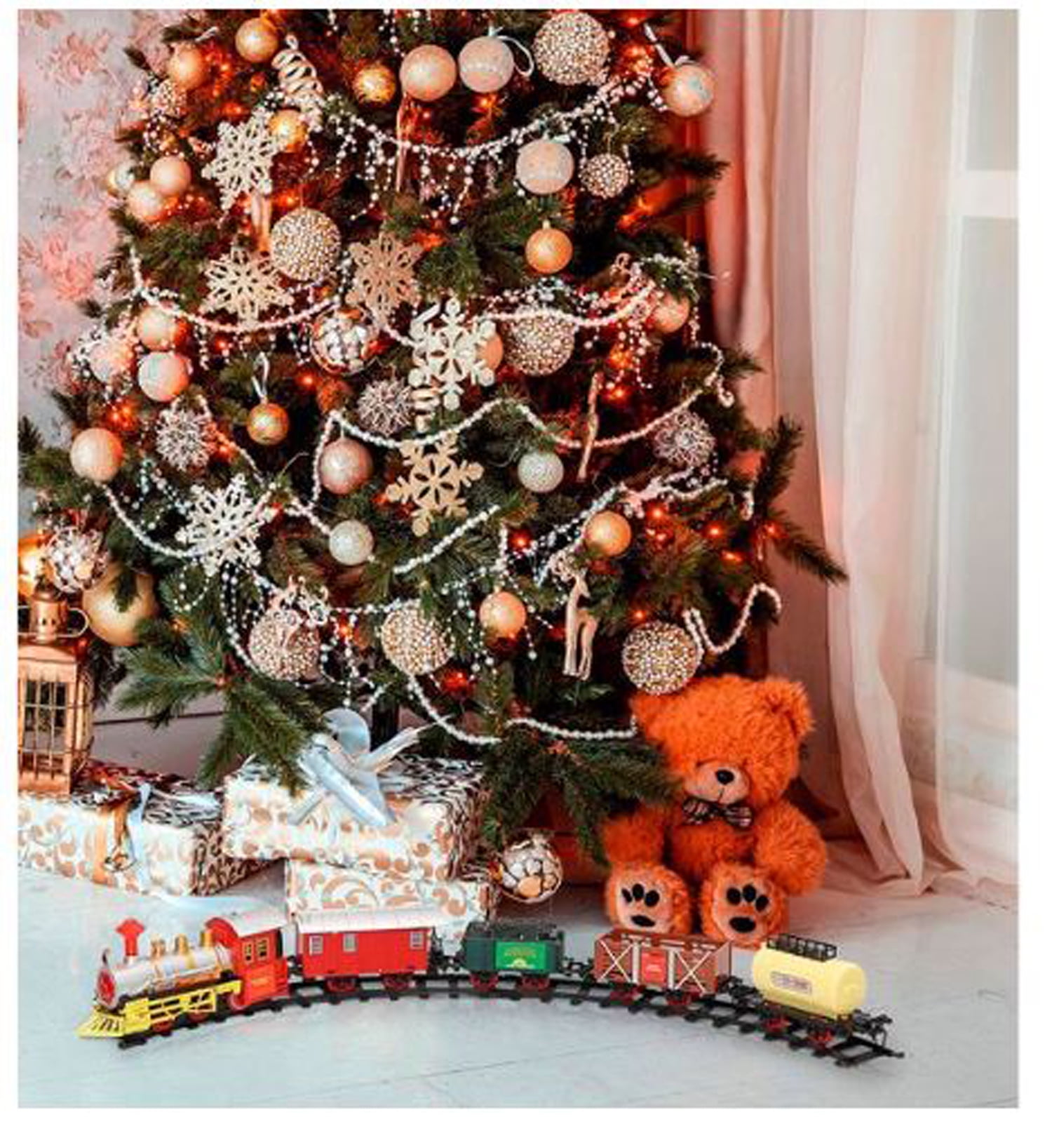 Toy Train Set for Kids, Battery Operated Train with Sounds and Lights, Santa Claus Christmas Holiday Train for Under The Tree, Great Gift Idea for Boys Girls Toddlers