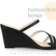 thumbnail image 4 of BLISSFUL STEP Strappy Open Toe Slip on Wedge Heels Slide Sandals 8.5 Black, 4 of 6