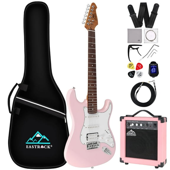 EASTROCK Electric Guitar Kits for Beginner HSS Pickup 39" Full-Size Solid Alder Body with Amp & Bag & Shoulder Strap,Pink