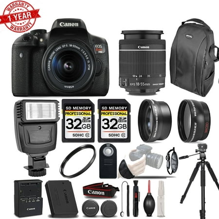 Canon EOS Rebel T6i/T7i / 750D Digital SLR Camera : 3 Lenses Kit | 64GB MC | FLASH | Backpack and More
