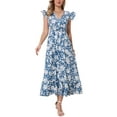 thumbnail image 2 of Women Floral Dresses Summer Bohemian V Neck Cap Sleeveless A-Line Maxi Sun Dress XL Blue, 2 of 6