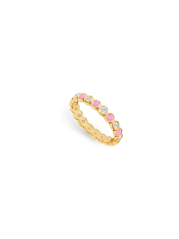 Pink Sapphire and Diamond Eternity Band 14K Yellow Gold 1.00 CT TGW by Love Bright
