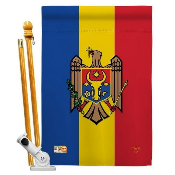 Breeze Decor BD-CY-HS-108213-IP-BO-D-US14-BD 28 x 40 in. Moldova Flags of the World Nationality Impressions Decorative Vertical Double Sided House Flag Set with Pole Bracket & Hardware
