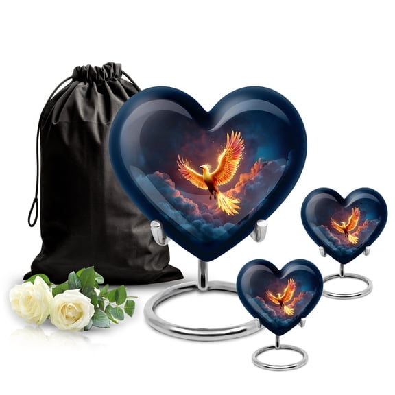 SABURIAL Phoenix Urn - Memorial Ashes - Combo - 8 Inch Large With 3 Inch - Mini Keepsakes Urns For Ashes - Cremation For Mom & Dad - Large Burial Urns
