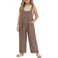 thumbnail image 2 of LYHaoo Girls Casual Jumpsuit Girls Summer Sleeveless Wide Leg Romper Jumpsuit Casual Loose Fit Jumpsuits With Pockets Pure Color Textured,Sizes 7-8 Years, 2 of 6