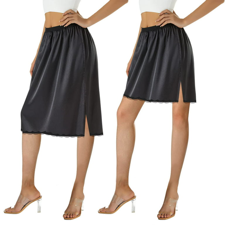 Women's Half Slips Underskirt for Under Dresses Slip Solid Lace Trim Satin  Underskirt Inner Lining Short Mini Skirt 