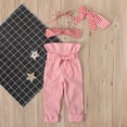 thumbnail image 5 of Odeerbi Baby Boy Girl Clothes Toddler Outfit Fashion Stripe Print Short Top Frenulum Bow Trousers Long Pants Headdress Suit Red, 5 of 9
