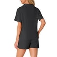 thumbnail image 3 of Womens Pajamas Set 100% Cotton Button Down Notch Collar Sleepwear Short Sleeve 2 Piece Suits with Pockets M Black, 3 of 6