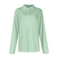 thumbnail image 4 of Womens Long Sleeve Collared Polo Shirts V Neck Button Down, Casual Athletic Golf Sport Tee Tops Mint Green L, 4 of 6