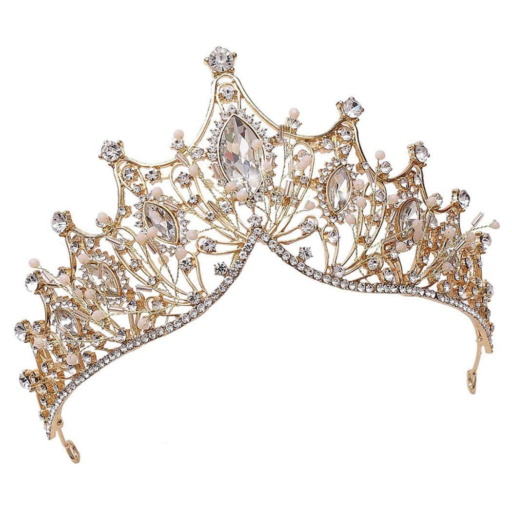Crystal Baroque Crowns Tiaras Pearl Bride Wedding Crown for Women Princess Tiara 