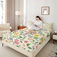 thumbnail image 4 of Homewish Chic Flowers Boy Girl 4pcs Bed Sheets,Retro Vintage King Sheets,Spring Garden Super Cozy Sheet Set,Lightweight Room Decor, 4 of 7