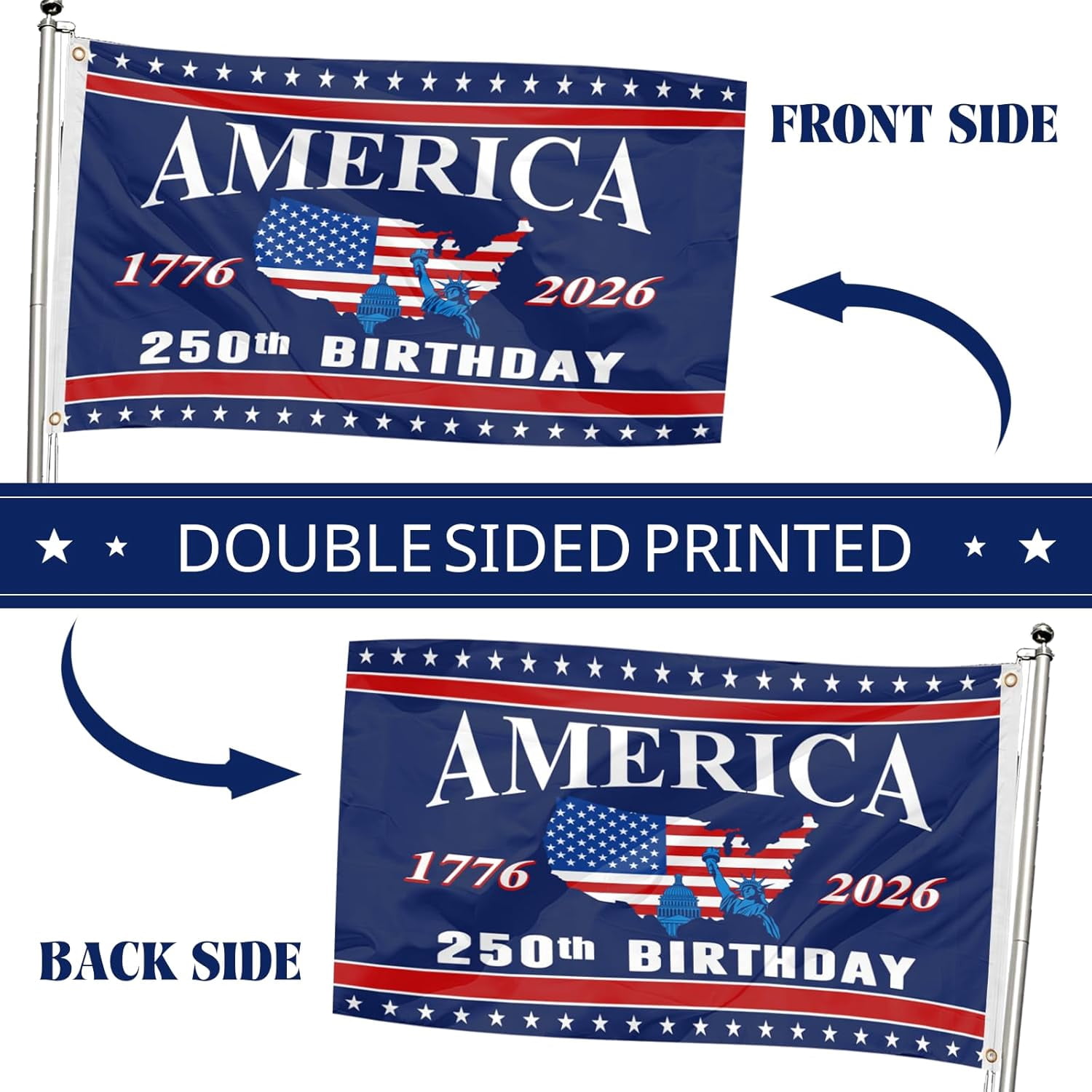 250 Anniversary USA Flag - 4x6 Ft Double Sided Patriotic Flags - 4th of July Decorations Independence Day 250th Anniversary American Flag for Indoor Outdoor Decoration