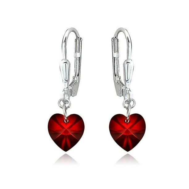 ONLINE Sterling Silver Dark Red Dainty Heart Dangle Leverback