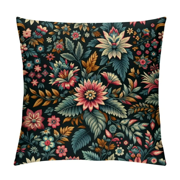Creowell Floral Pillow Covers,Spring Summer Throw Pillows Covers ,Outdoor Pillowcase,Mystical Black Floral Pillow Covers,Gift for Plants Lovers,Flower Decor for Bed Couch Sofa Living Room,Multi-Size