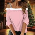 thumbnail image 2 of QIUOMBBP Off Shoulder Christmas Shirts for Women Solid Color Fluffy Fuzzy Neck Long Sleeve Tops Cute Teen Girls Clothes, Pink, XXXL, 2 of 6