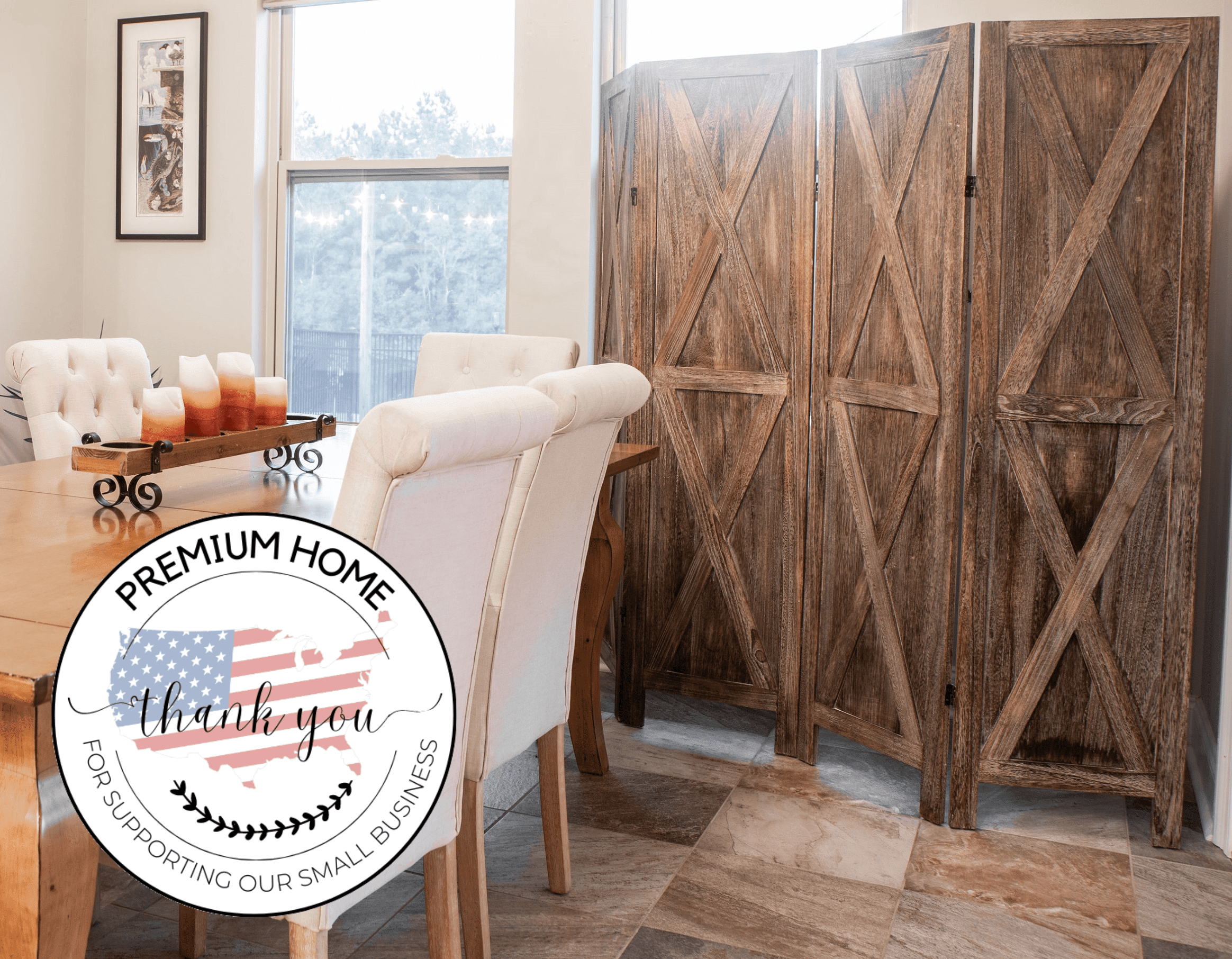 Premium Home 6-Panel Room Divider – Rustic Brown Barn Door, K Pattern Folding Privacy Screen, Partition Wall