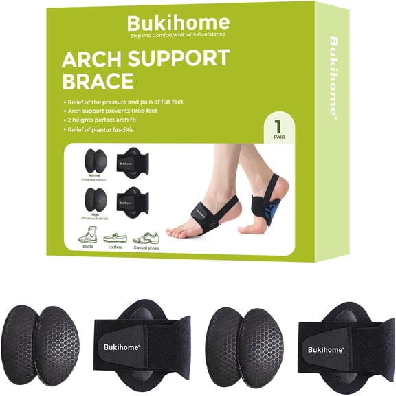 Bukihome Arch Support Sleeves for Plantar Fasciitis Relief - Upgraded Adjustable Compression Bands & Arch Pads for Men & Women, Non-Slip Orthotic Braces for Flat Feet, High & Fallen Arches